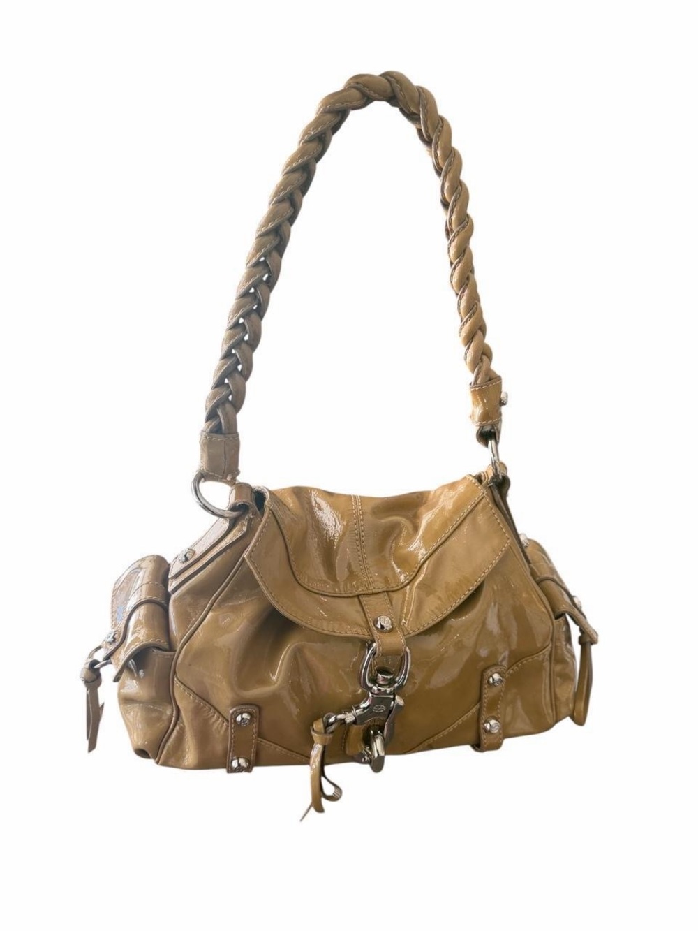 ✮ y2k francesco biasia camel patent leather shoulder bag ✮